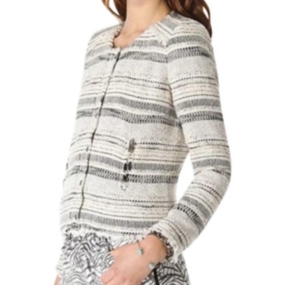 IRO Lizzie White Stripe Tweed Frayed Jacket sz 3 - Picture 5 of 11